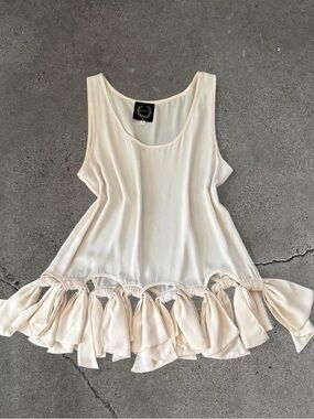 HOLT Silk Ecru Boho Ruffle Hem Tunic